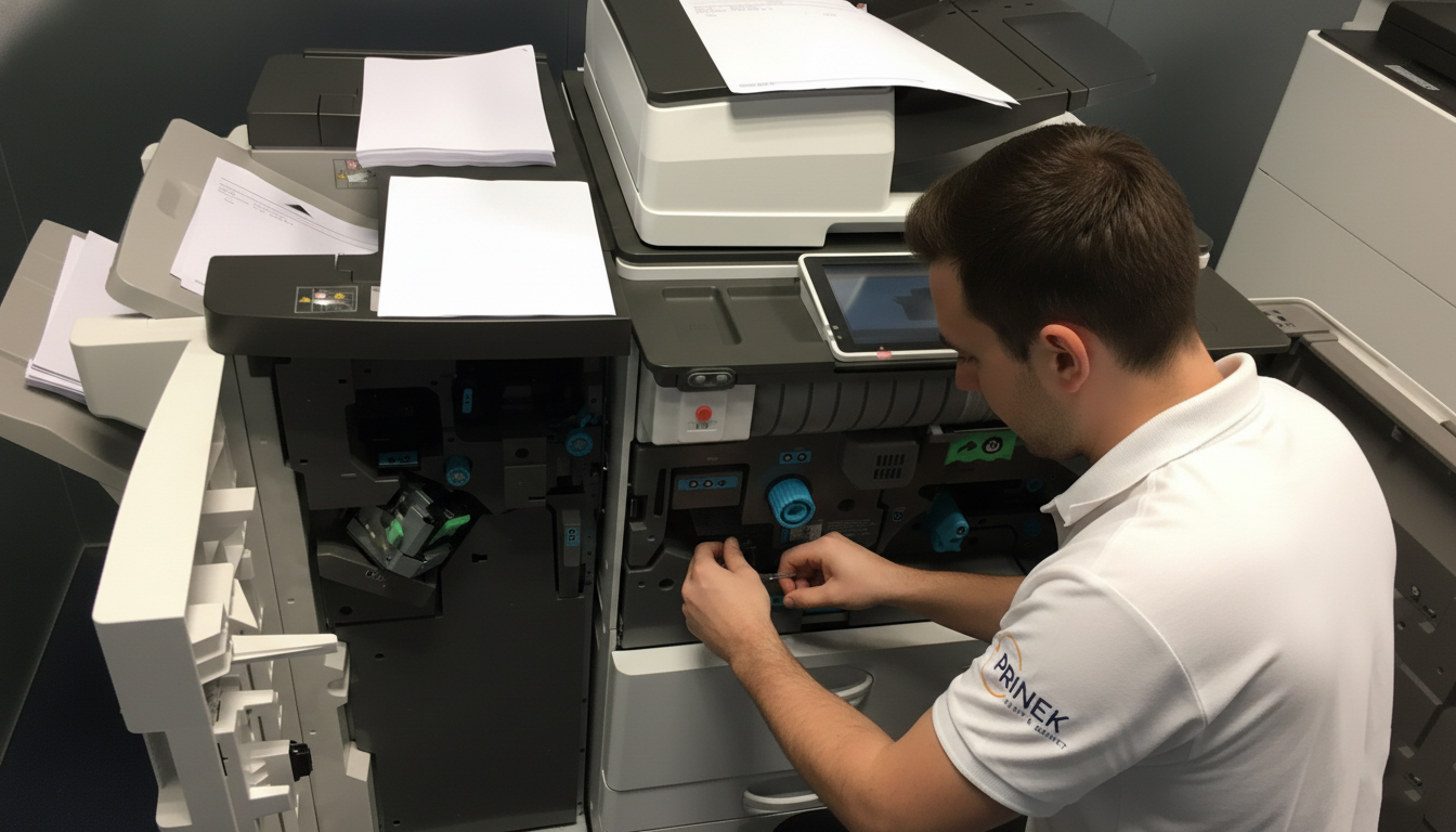 Técnico Prinek reparando impresora